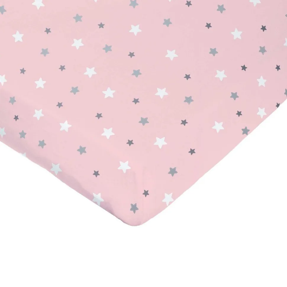 Drap housse étoiles rose 70x140cm jersey