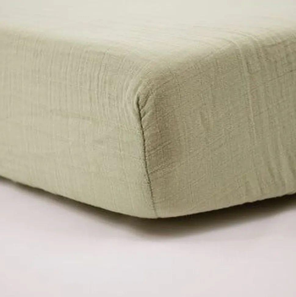 Drap housse vert mousse 70 x 140 cm double gaze