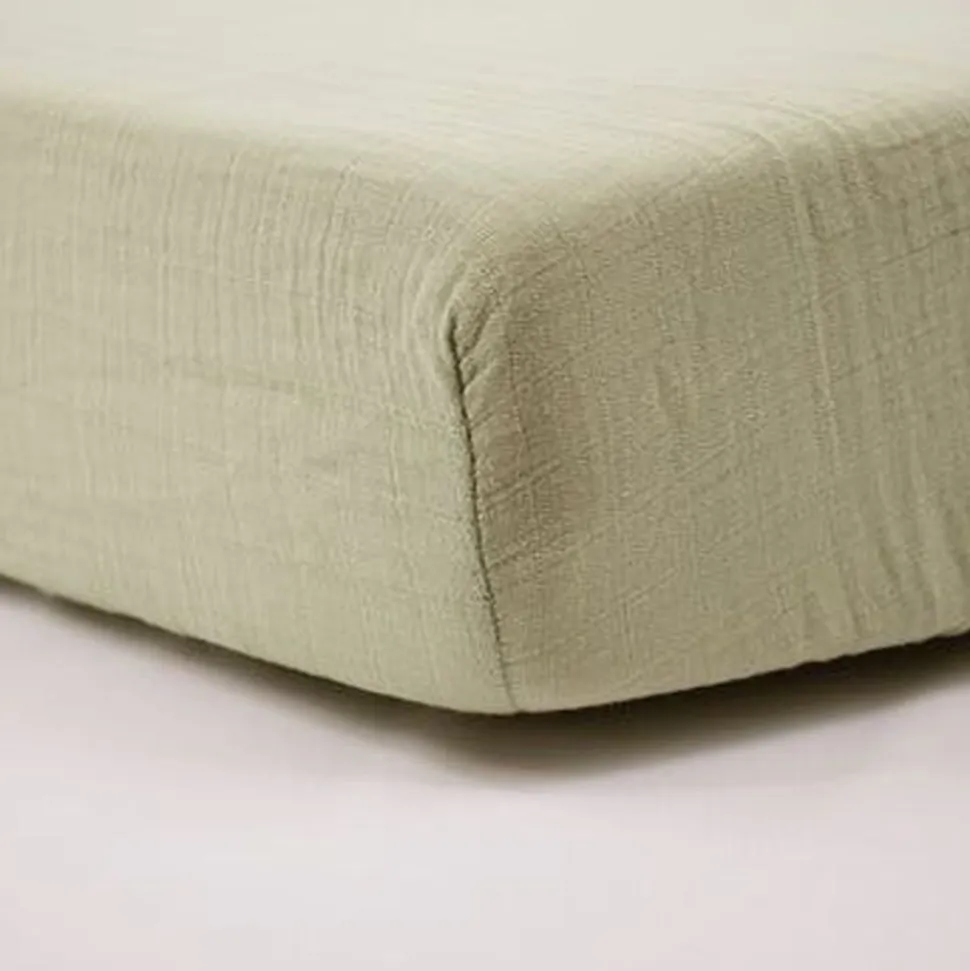 Drap housse vert mousse 60 x 120 cm double gaze