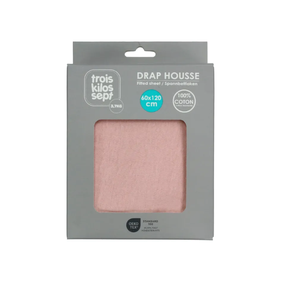 Drap housse vieux rose 60 x 120 cm