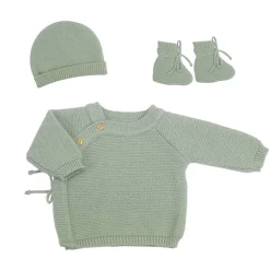 Ensemble naissance bébé brassière, bonnet et chaussons - vert olive