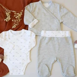 Ensemble naissance 3 pièces 3 mois - gris chiné