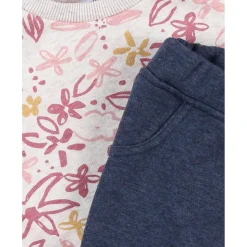 Ensemble sweat fleurs + joggging bleu 1 mois