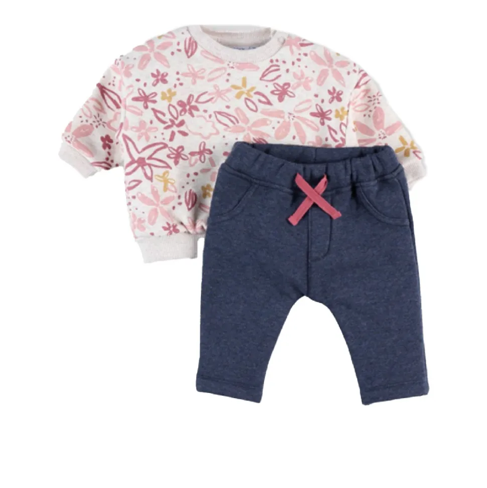 Ensemble sweat fleurs + joggging bleu 1 mois