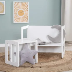Ensemble tabouret et banc enfant réversible blanc
