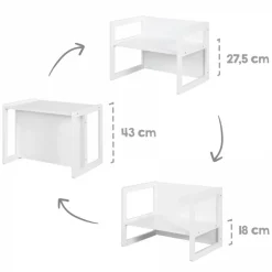 Ensemble tabouret et banc enfant réversible blanc