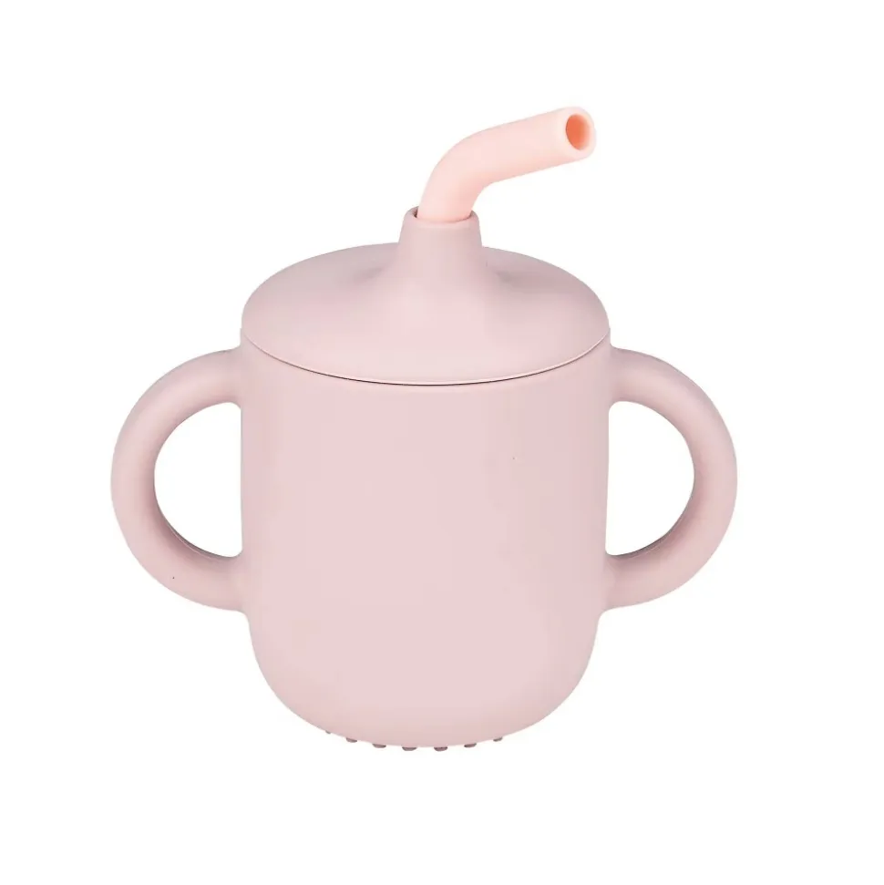 Gobelet avec paille rose silicone