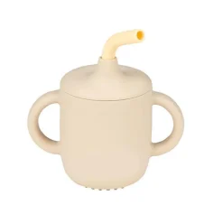 Gobelet avec paille sable/vanille silicone