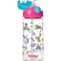 Gobelet paille souple et bouton push en tritan 540ml 3 ans+ rose