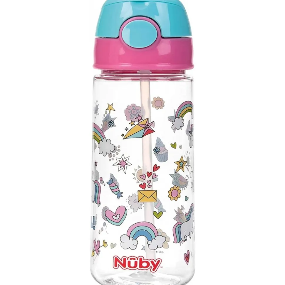 Gobelet paille souple et bouton push en tritan 540ml 3 ans+ rose