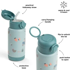 Gourde à paille isotherme tiny farm bleu 340 ml