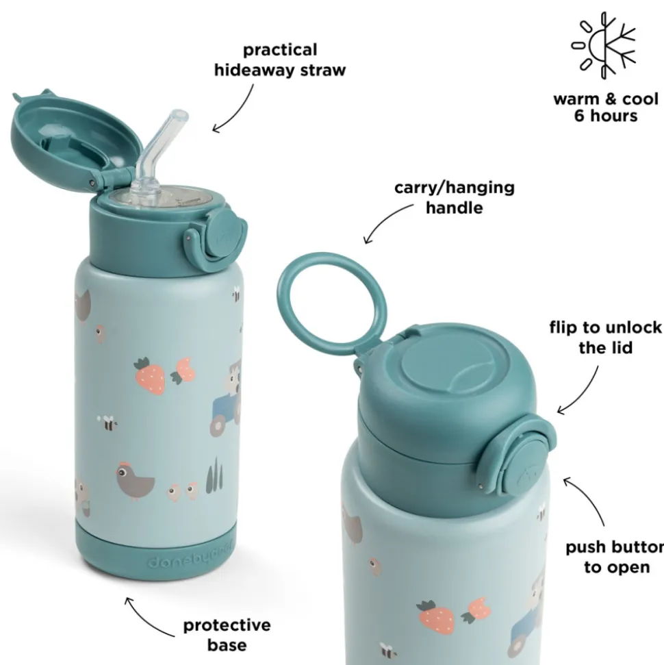 Gourde à paille isotherme tiny farm bleu 340 ml