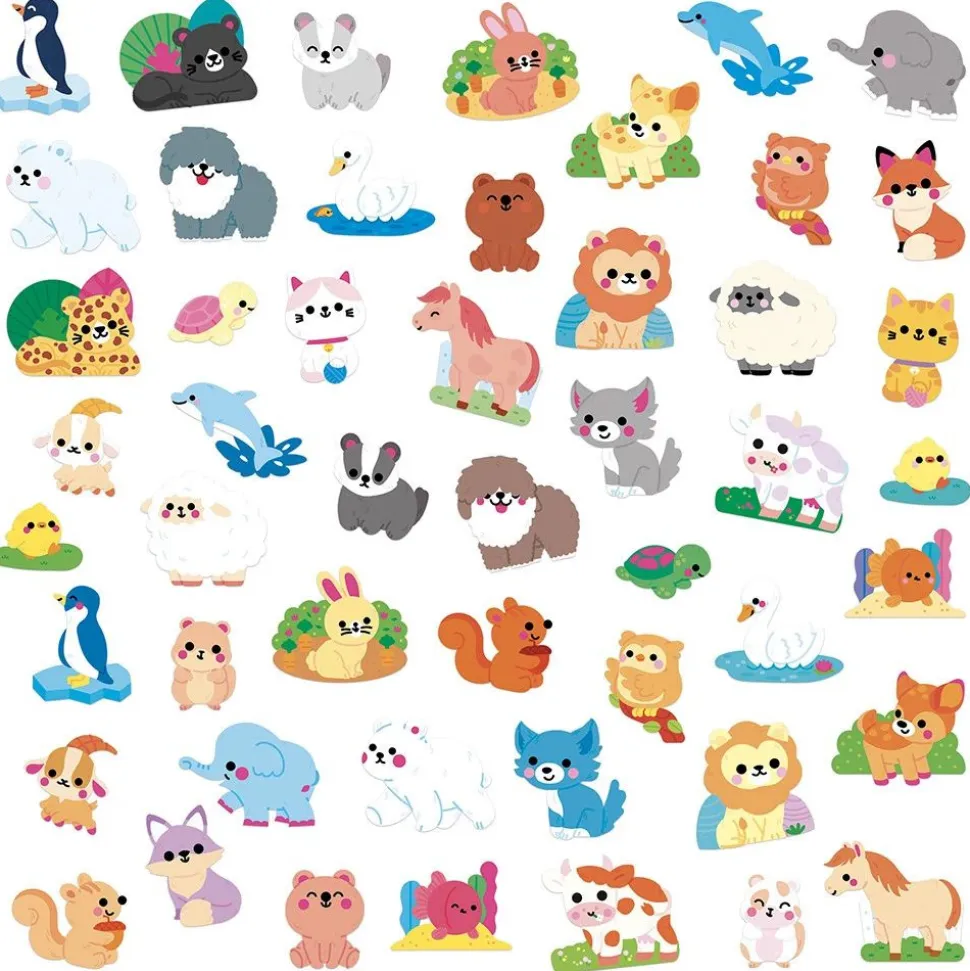 50 grandes gommettes stickers animaux