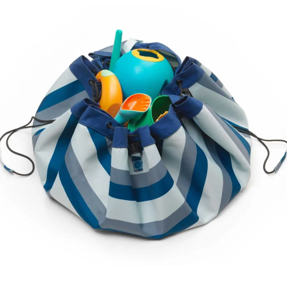 Grand sac à jouets d'extérieur / tapis de jeu 2 en 1 stripes blue