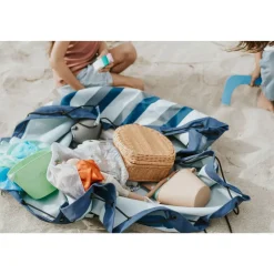 Grand sac à jouets d'extérieur / tapis de jeu 2 en 1 stripes blue