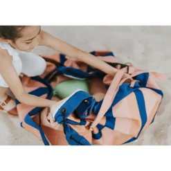 Grand sac à jouets d'extérieur / tapis de jeu 2 en 1 mokka stripes