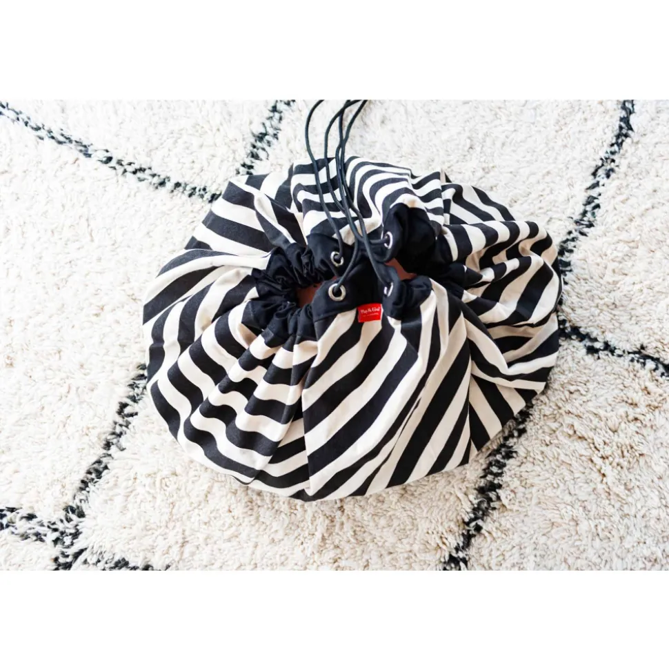 Grand sac à jouets / tapis de jeu 2 en 1 stripes black