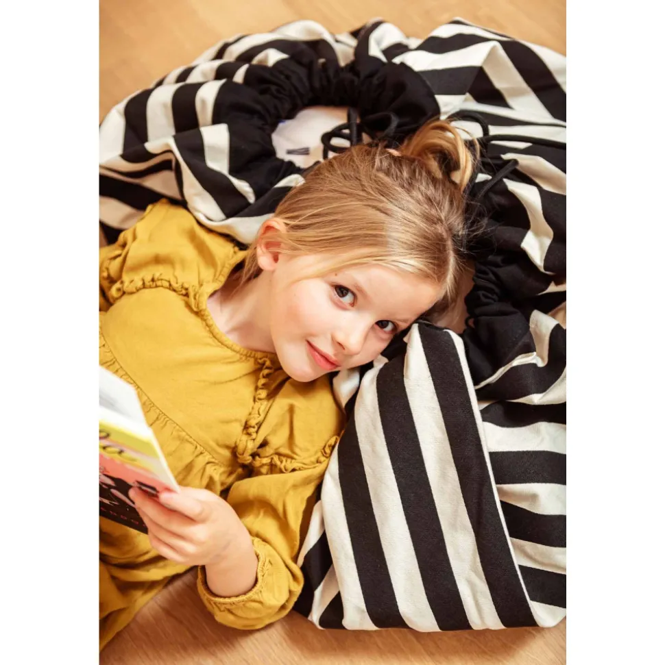 Grand sac à jouets / tapis de jeu 2 en 1 stripes black
