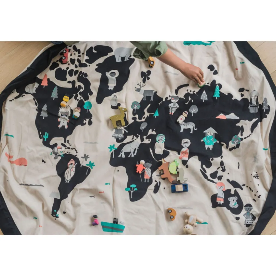 Grand sac à jouets / tapis de jeu 2 en 1 carte du monde