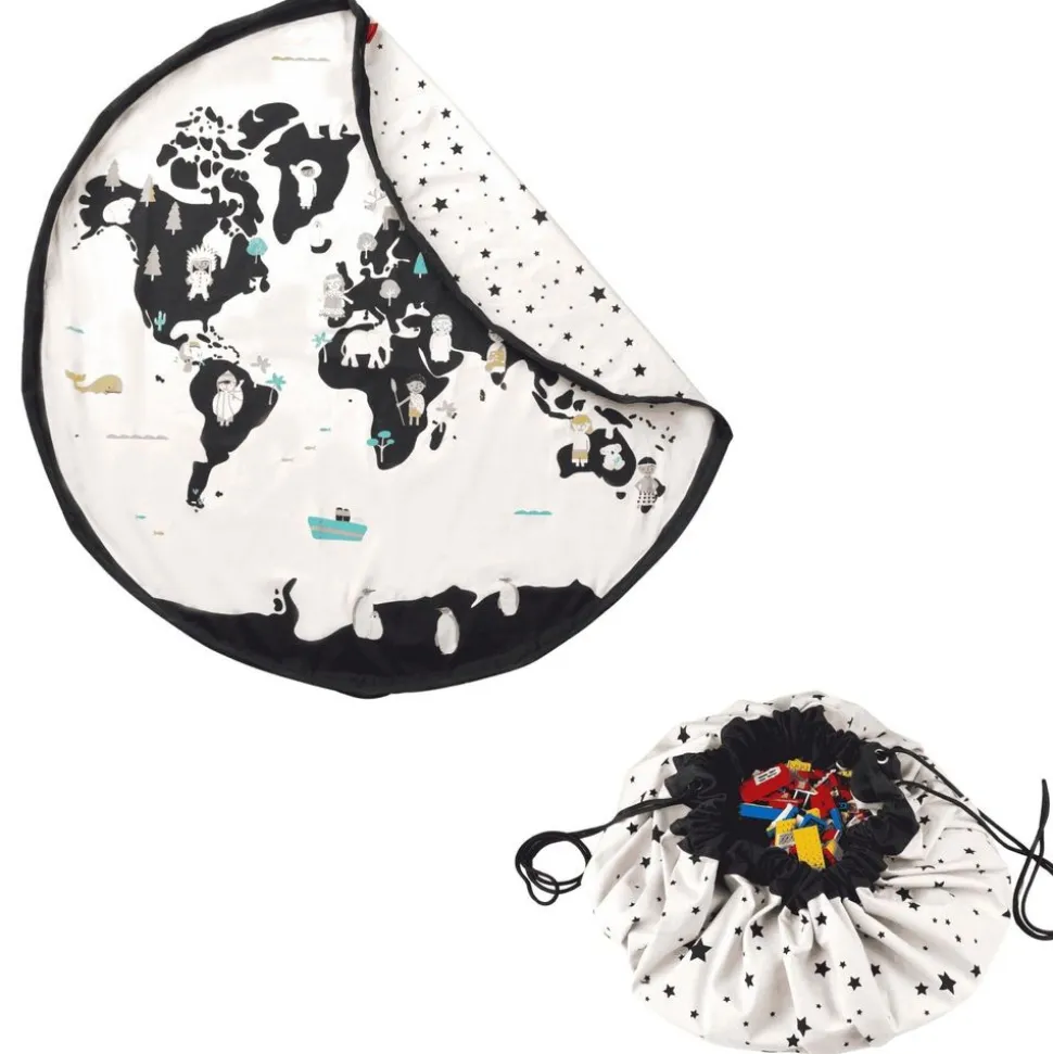 Grand sac à jouets / tapis de jeu 2 en 1 carte du monde