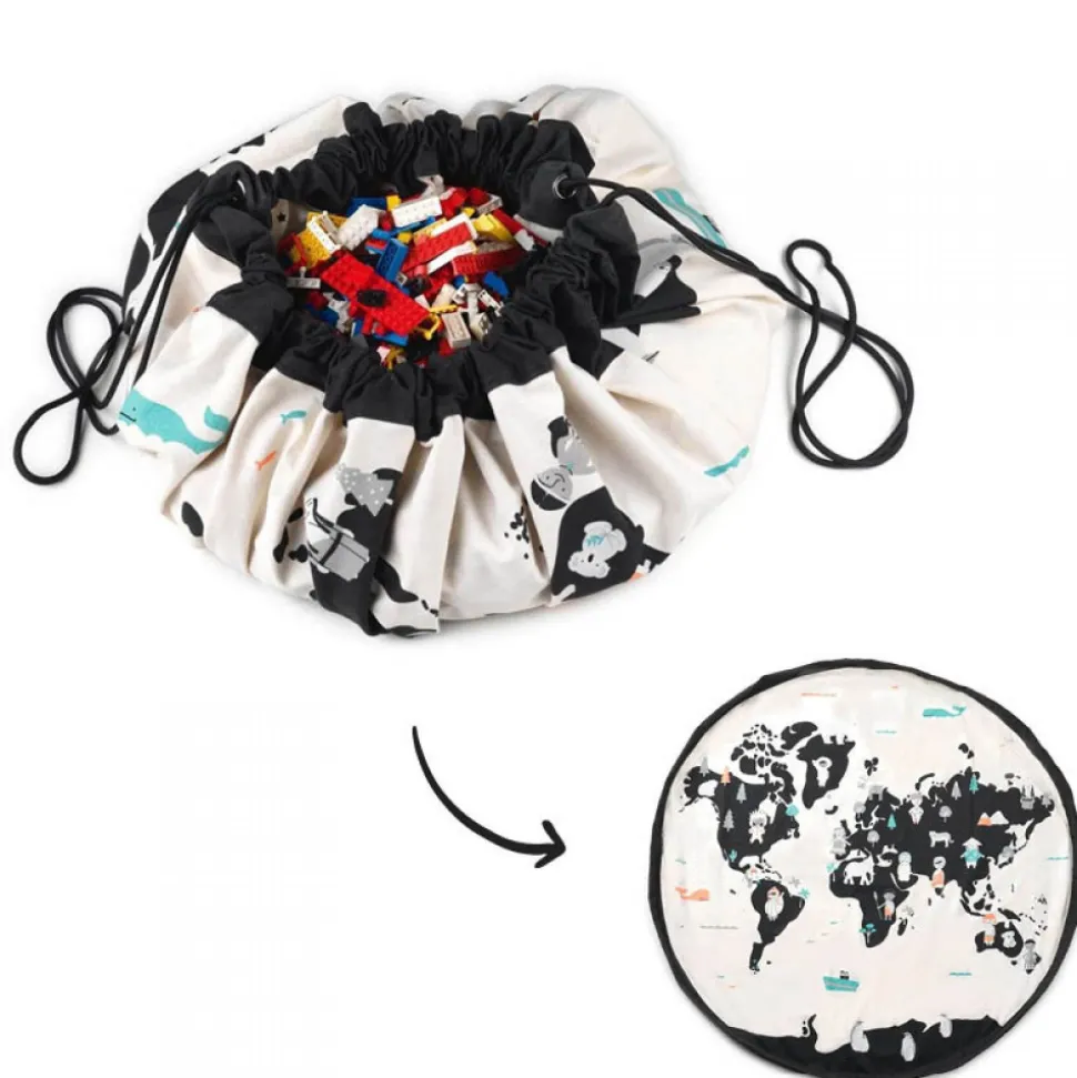 Grand sac à jouets / tapis de jeu 2 en 1 carte du monde
