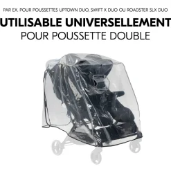 Habillage pluie pour poussette double côte à côte