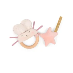 Hochet anneau bois la petite école de danse - souris rose