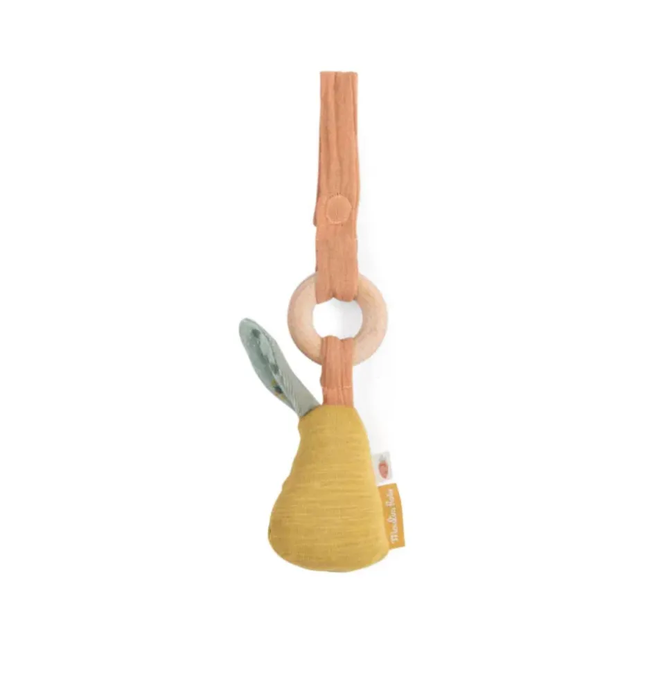 Hochet anneau bois trois petits lapins - poire