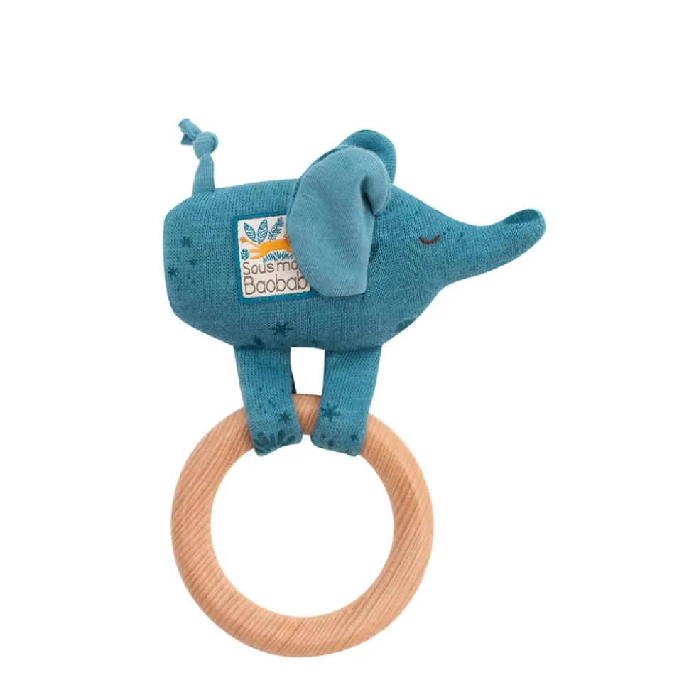 Hochet avec anneau en bois éléphant sous mon baobab