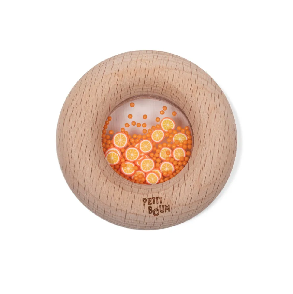 Hochet sensoriel bébé donut en bois oranges