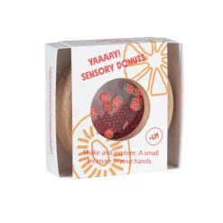 Hochet sensoriel bébé donut en bois fraises