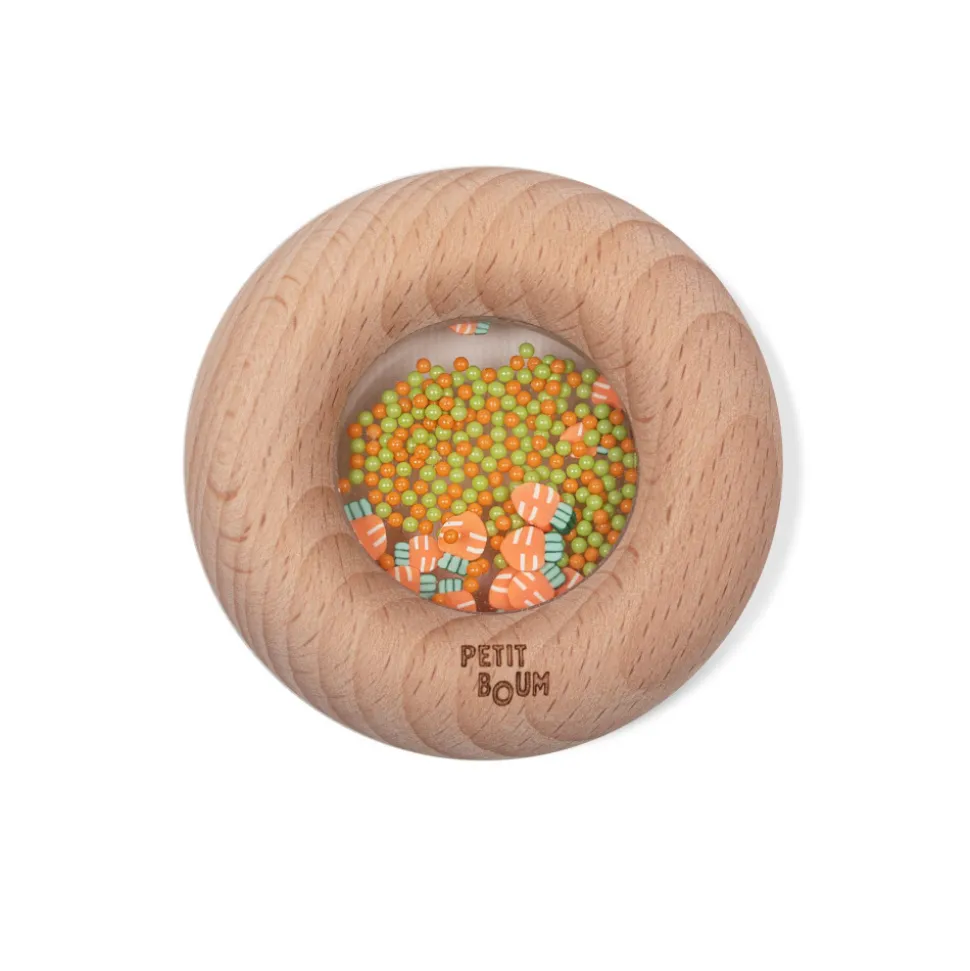 Hochet sensoriel bébé donut en bois carottes