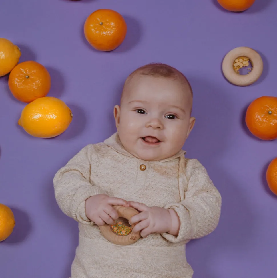 Hochet sensoriel bébé donut en bois carottes
