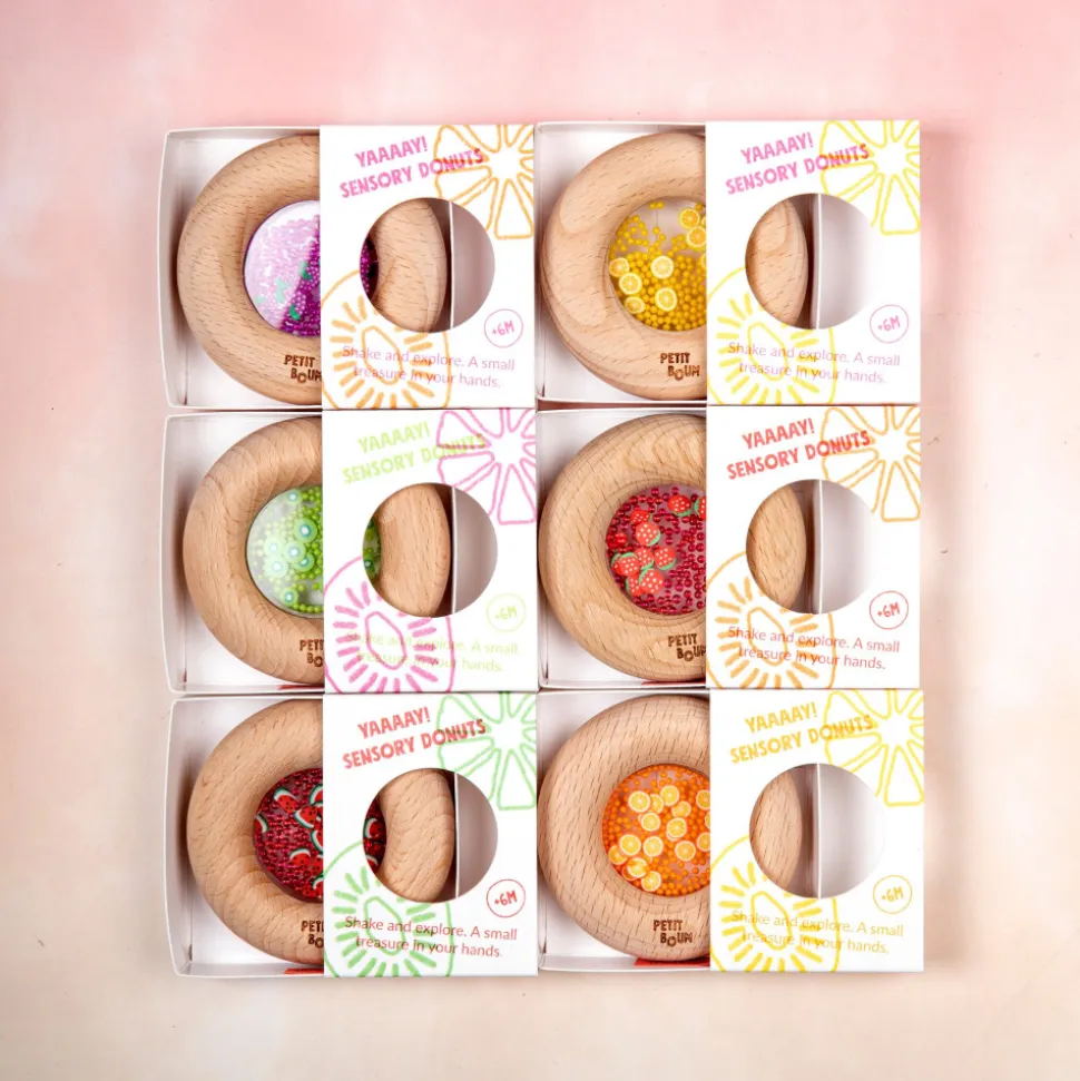 Hochet sensoriel bébé donut en bois kiwis