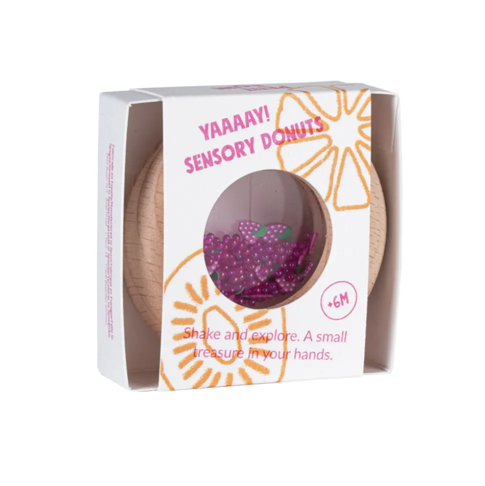 Hochet sensoriel bébé donut en bois raisins