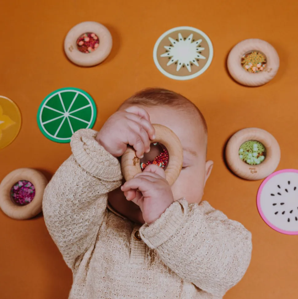 Hochet sensoriel bébé donut en bois pastèques