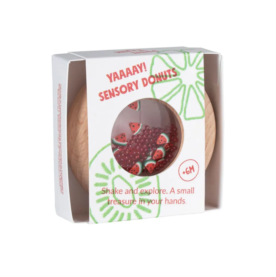 Hochet sensoriel bébé donut en bois pastèques