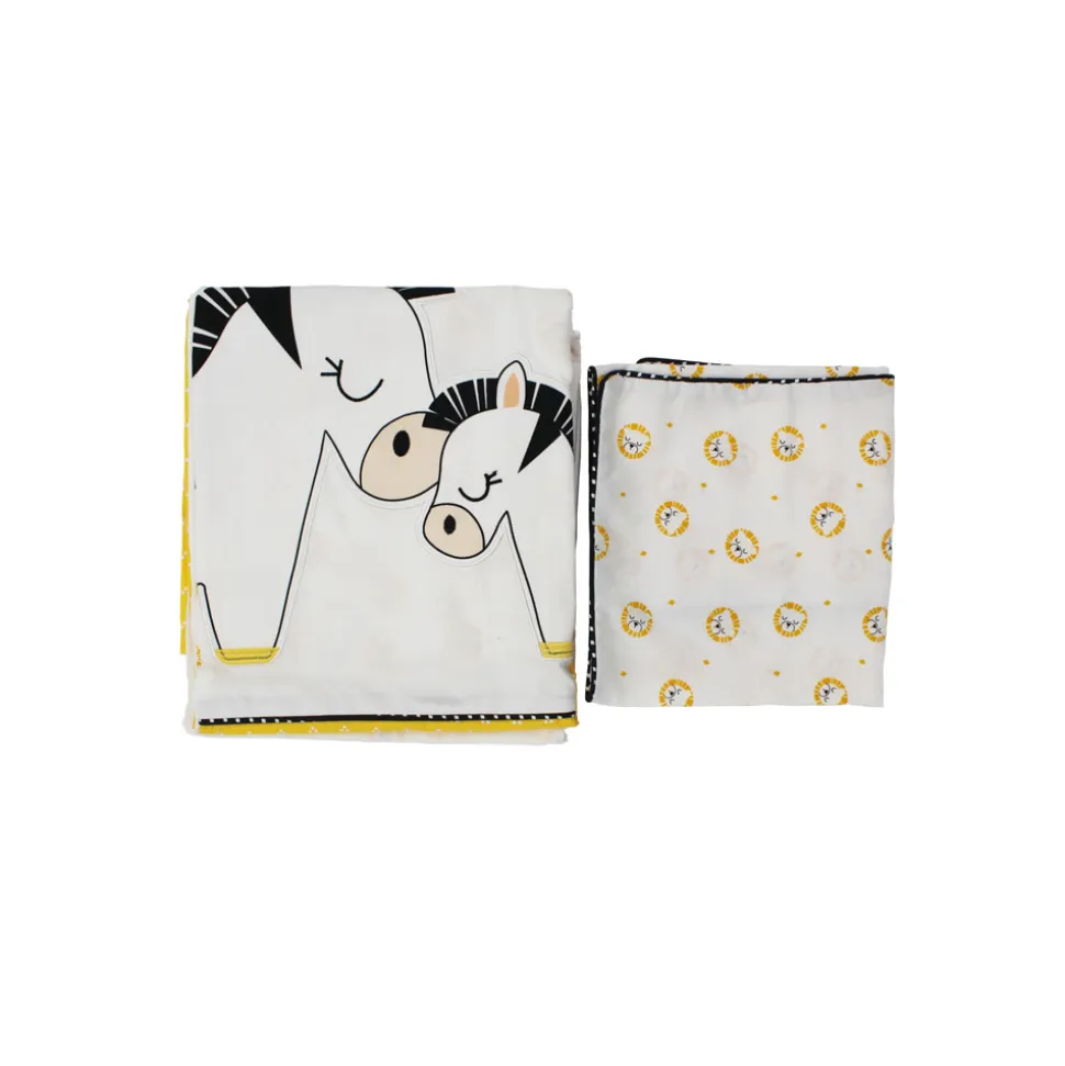 Housse de couette + taie d'oreiller pluche et pompon