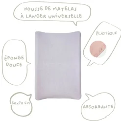 Housse de matelas a langer 50x70cm - lilas - éponge
