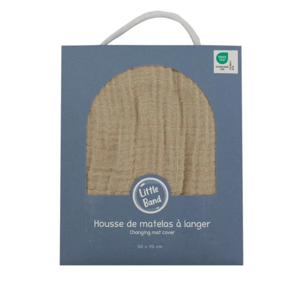 Housse matelas à langer 50 x 70 cm taupe en gaze de coton