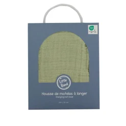 Housse matelas à langer 50 x 70 cm vert mousse en gaze de coton