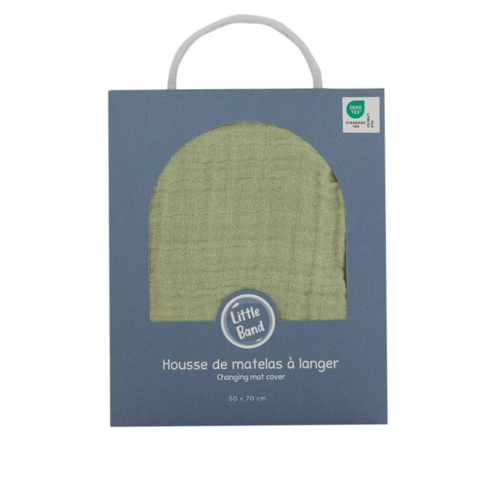 Housse matelas à langer 50 x 70 cm vert mousse en gaze de coton