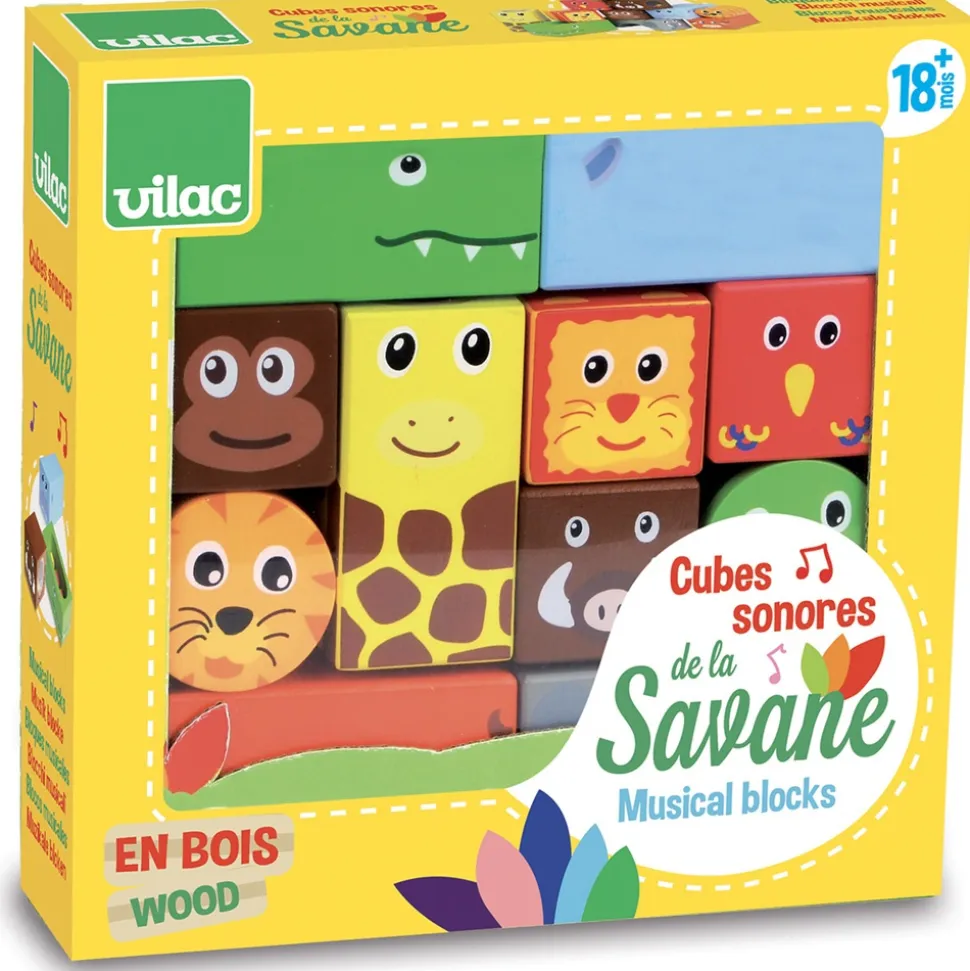Jouet d'éveil bébé cubes sonores de la savane