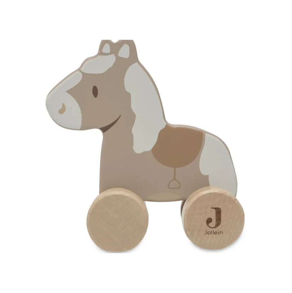Jouet en bois à roulettes cheval