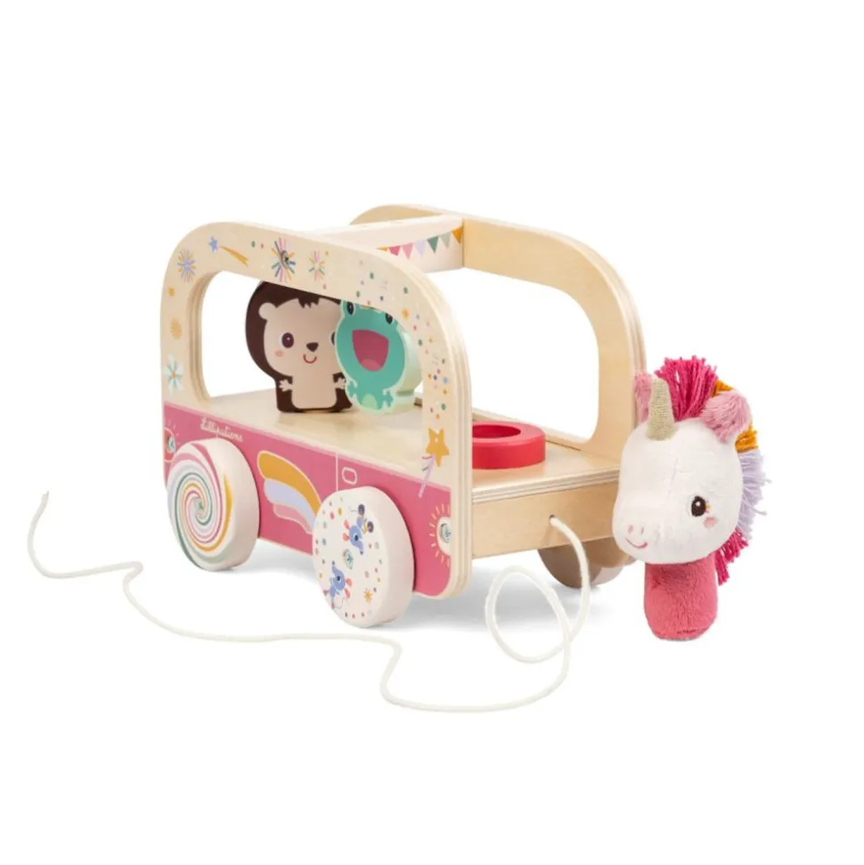 Jouet en bois à tirer bus magique lena la licorne