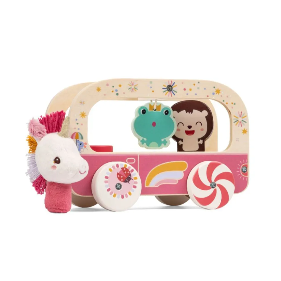 Jouet en bois à tirer bus magique lena la licorne