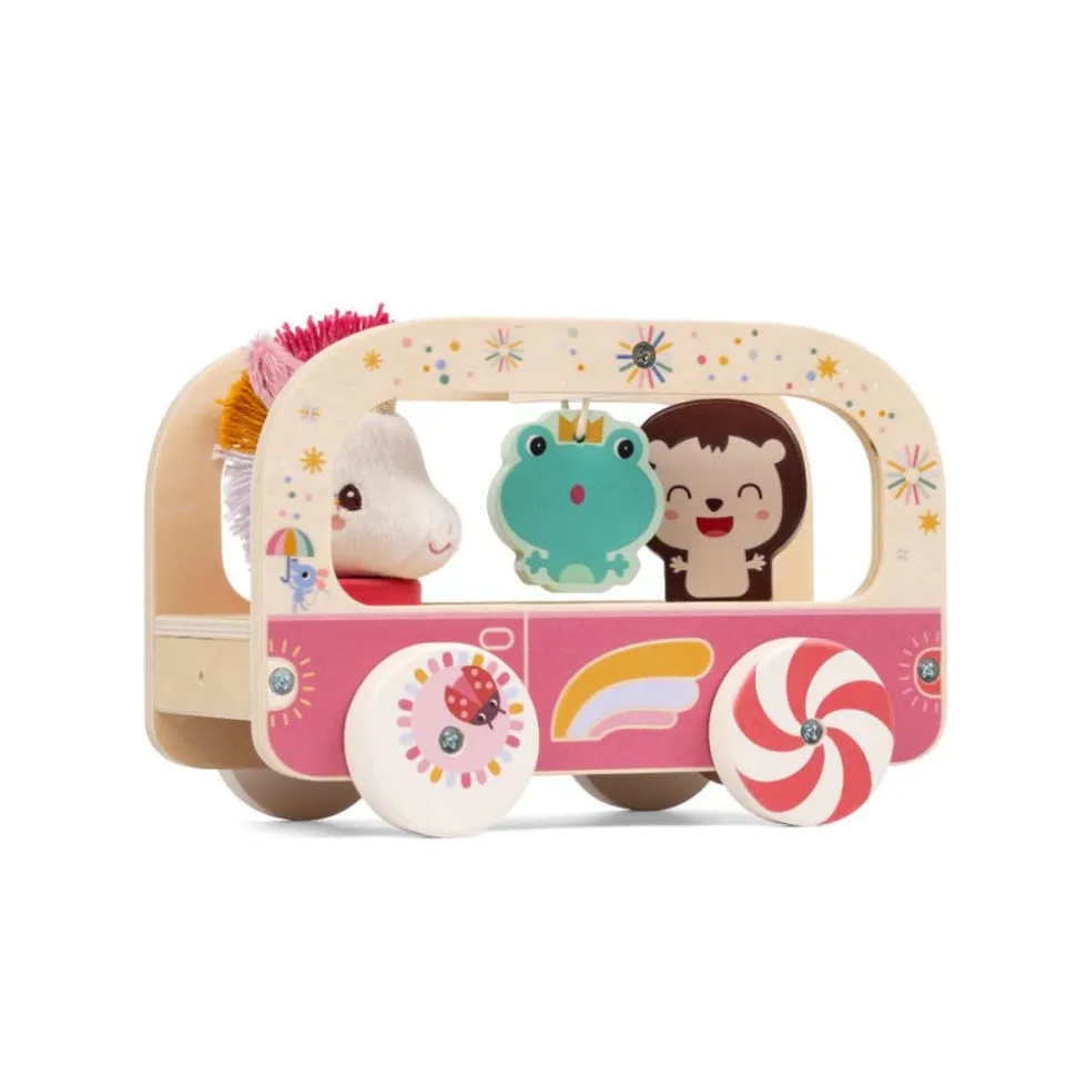 Jouet en bois à tirer bus magique lena la licorne