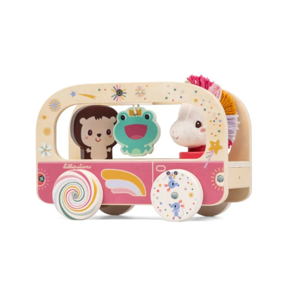 Jouet en bois à tirer bus magique lena la licorne