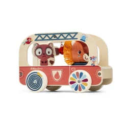 Jouet en bois à tirer camion de pompier jack le lion