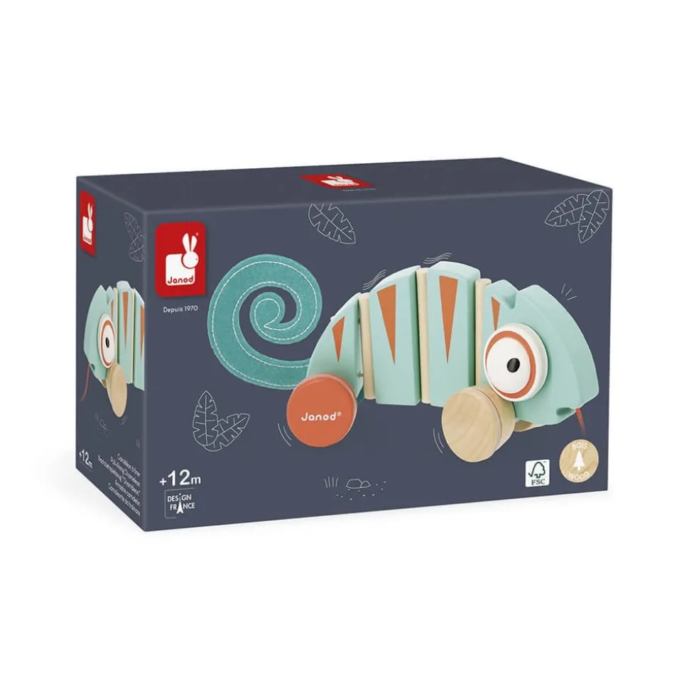 Jouet à tirer en bois caméléon tropik